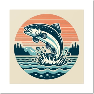 Salmon Jumping - Retro Horizon Posters and Art